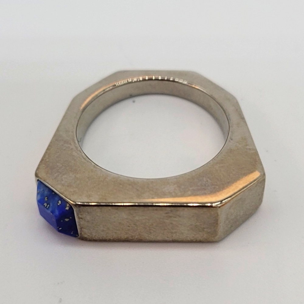 Vita Fede Octagon Blue Lapis Stone 24k White Gold-Plated Ring New - Picture 2 of 4